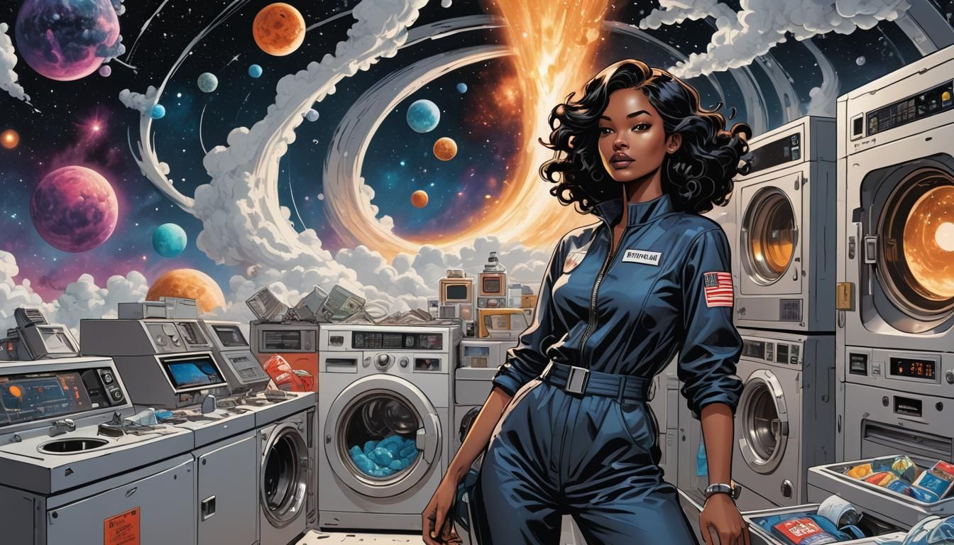 Retro-Futuristic Girl in a Galaxy Comic Art Style