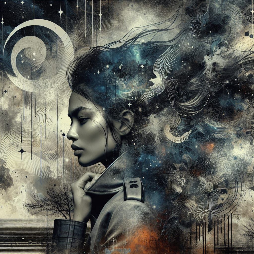 Surreal Urbanpunk Masterpiece in Midnight Blues and Silvery ...