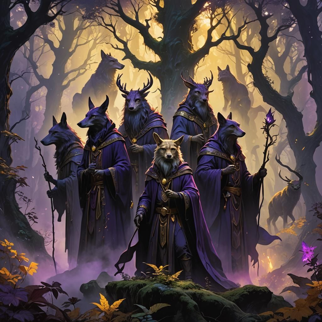 Mystical Animal Wizards in Enchanted Forest