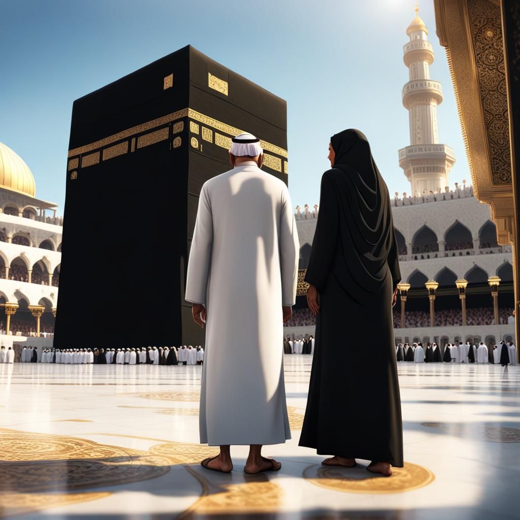 Muslim Couple at Kaaba: 3D Digital Art