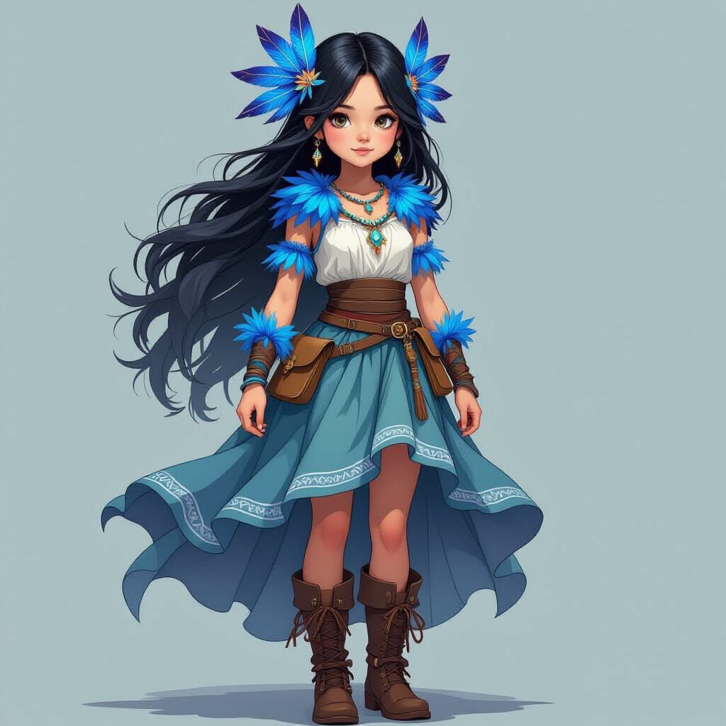 Girl with Feathers in Digital Fantasy Painting Style