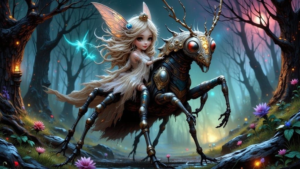 Fairy Princess Rides Armored Praying Mantis