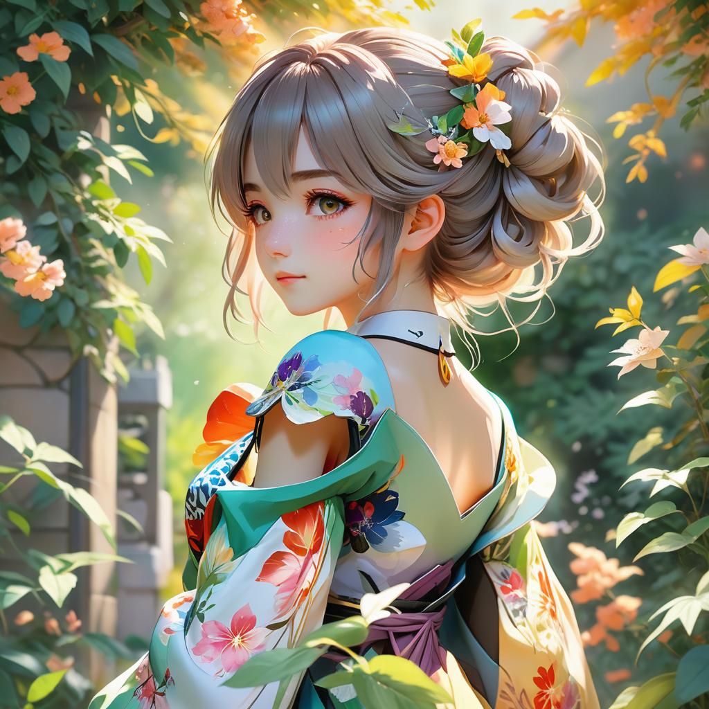 Emma in Her Garden: Vibrant 3D Anime Art