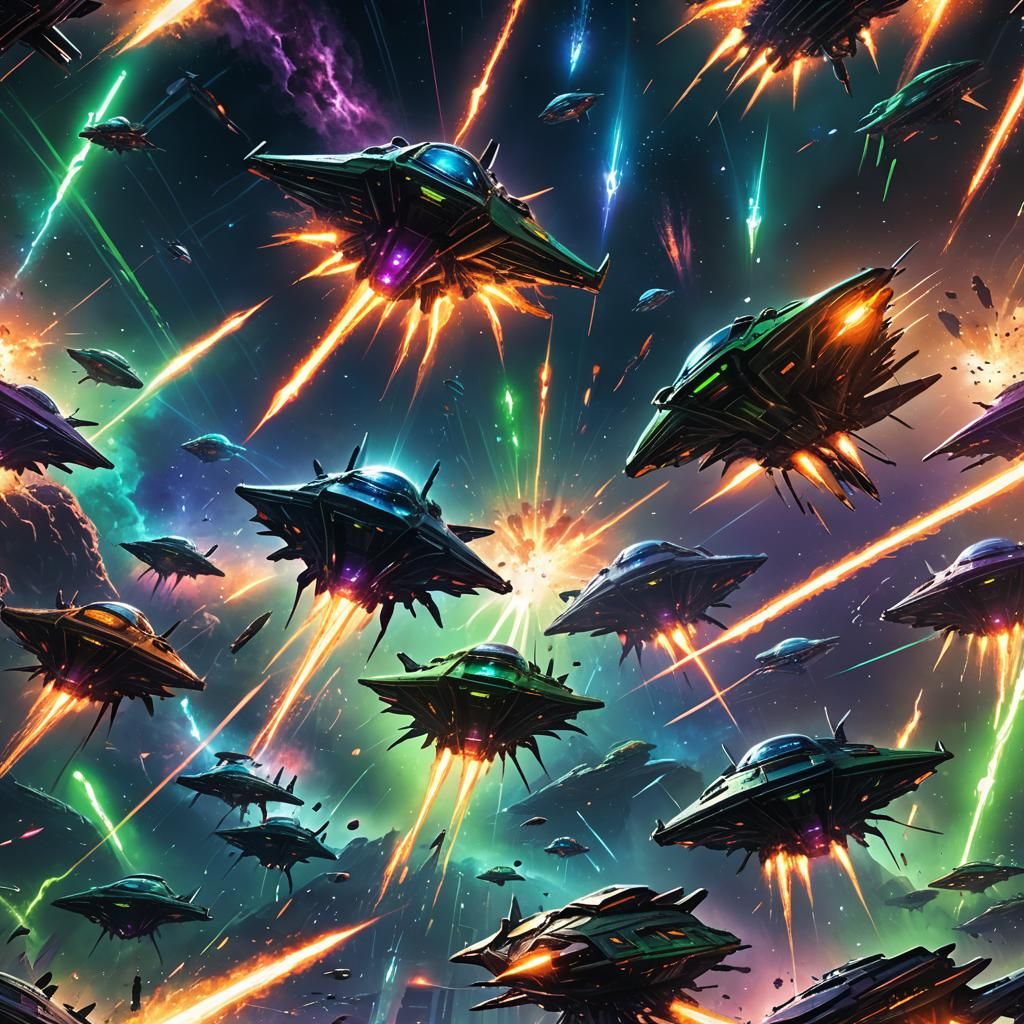 Epic Alien Spaceship Laser Battle in Sci-Fi Art