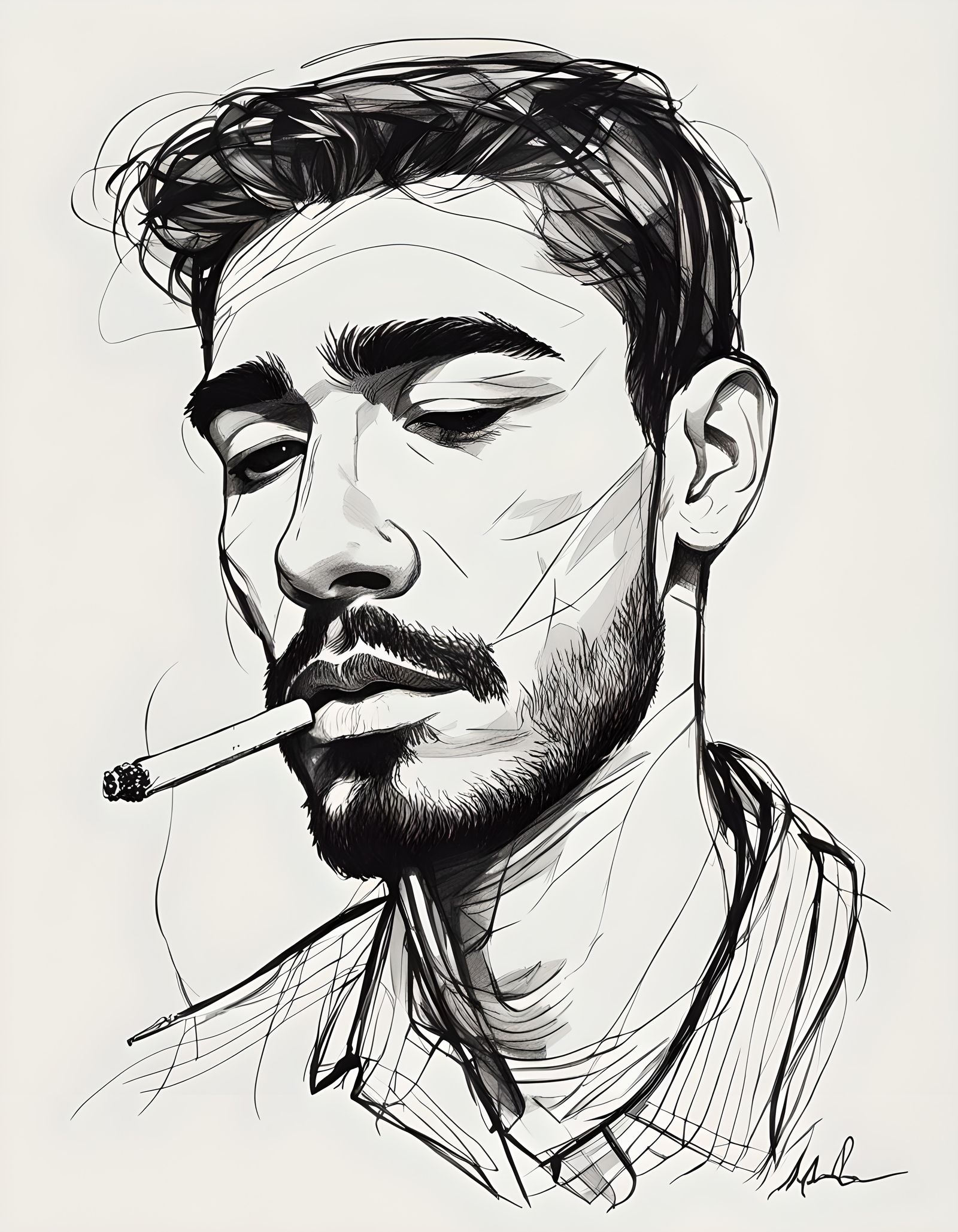 Efraín Malo Style Sketch of a Handsome Man