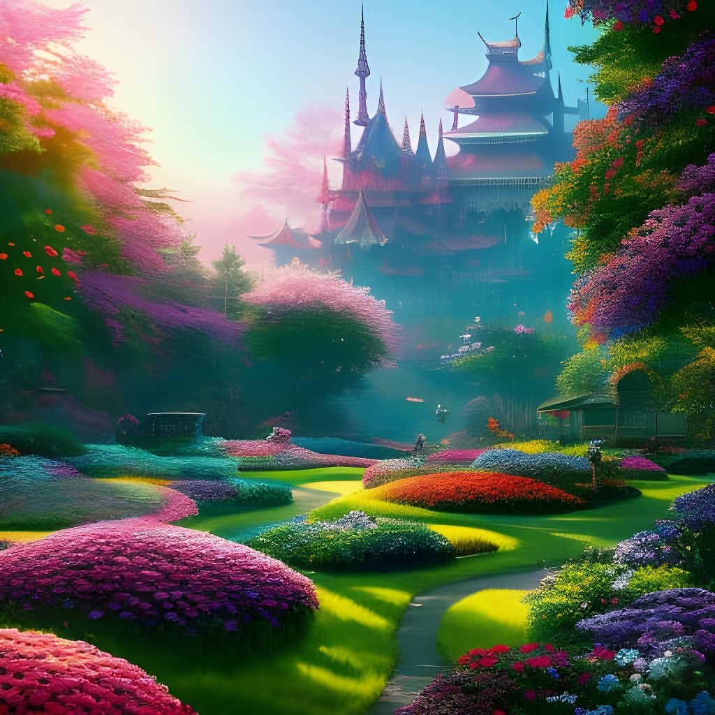 Epic Flower Garden Landscape in Digital Illustration