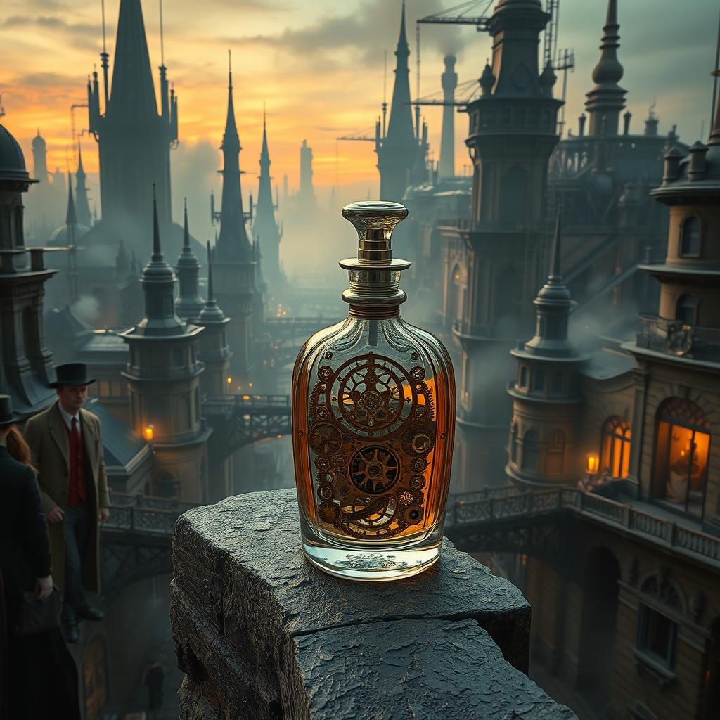 Dystopian Steampunk Metropolis at Dusk