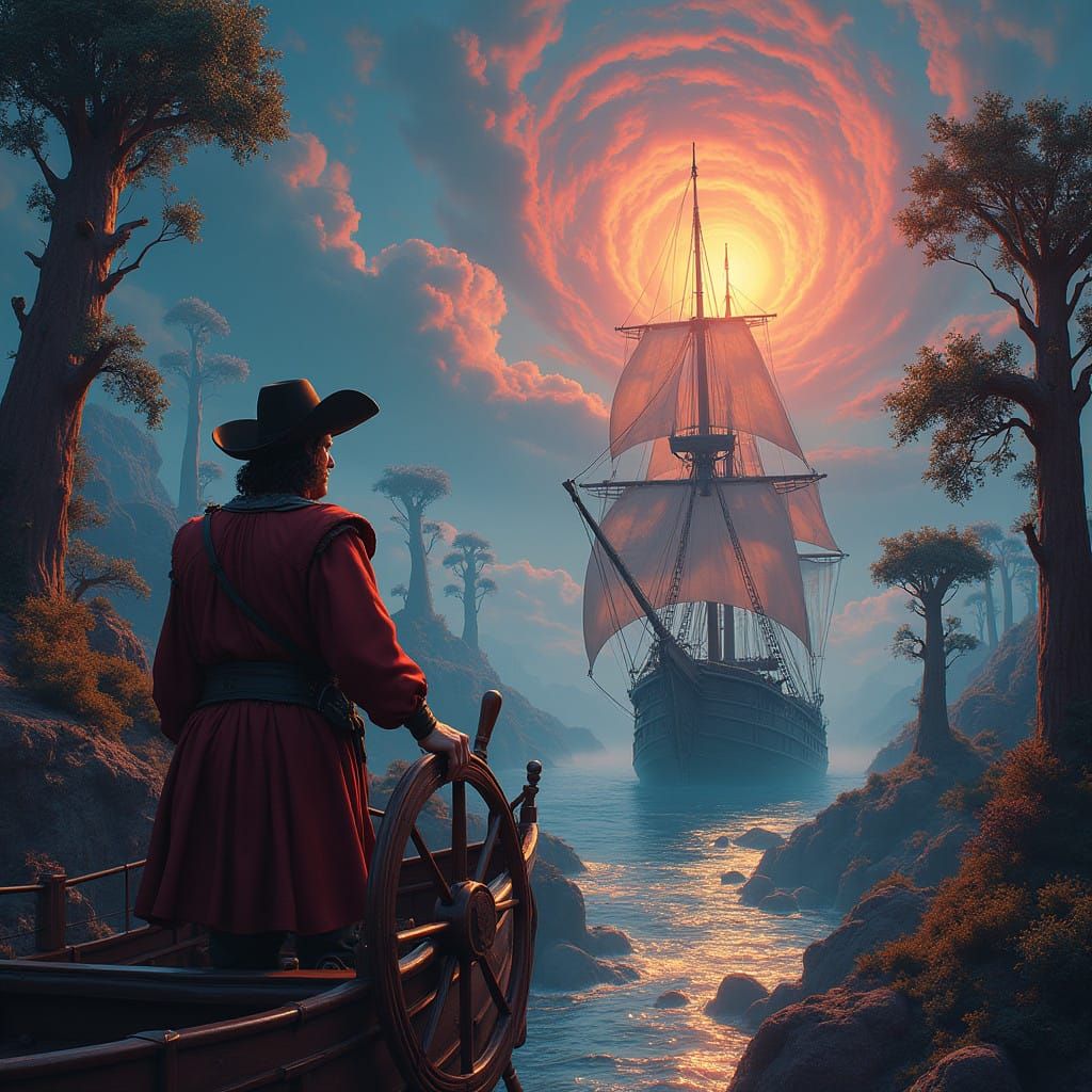 Surrealist Vision of Christopher Columbus' Arrival in Americ...