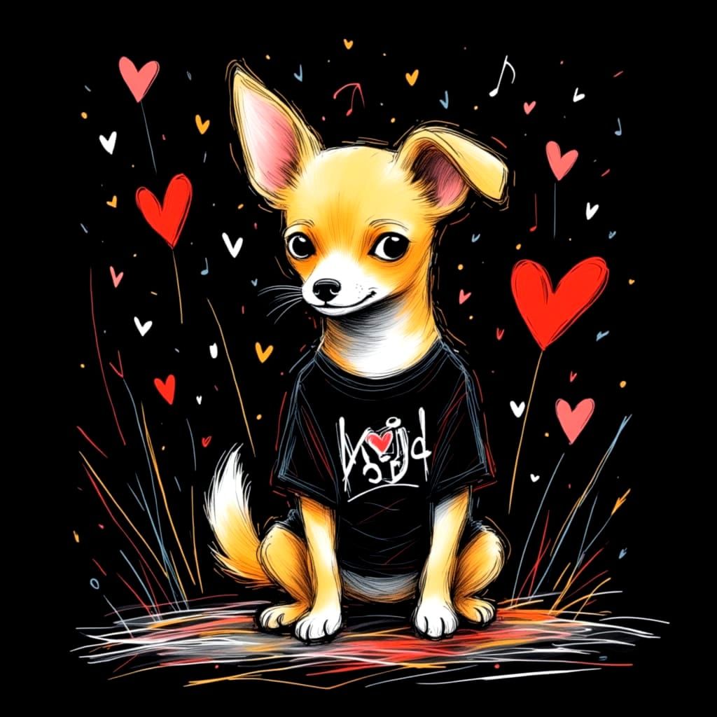 Blonde Chihuahua at Heavy Metal Concert in Minimalist Style