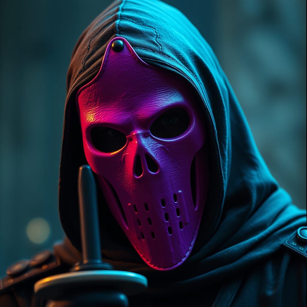 Dramatic Medieval Executioner in Neon Pink Mask