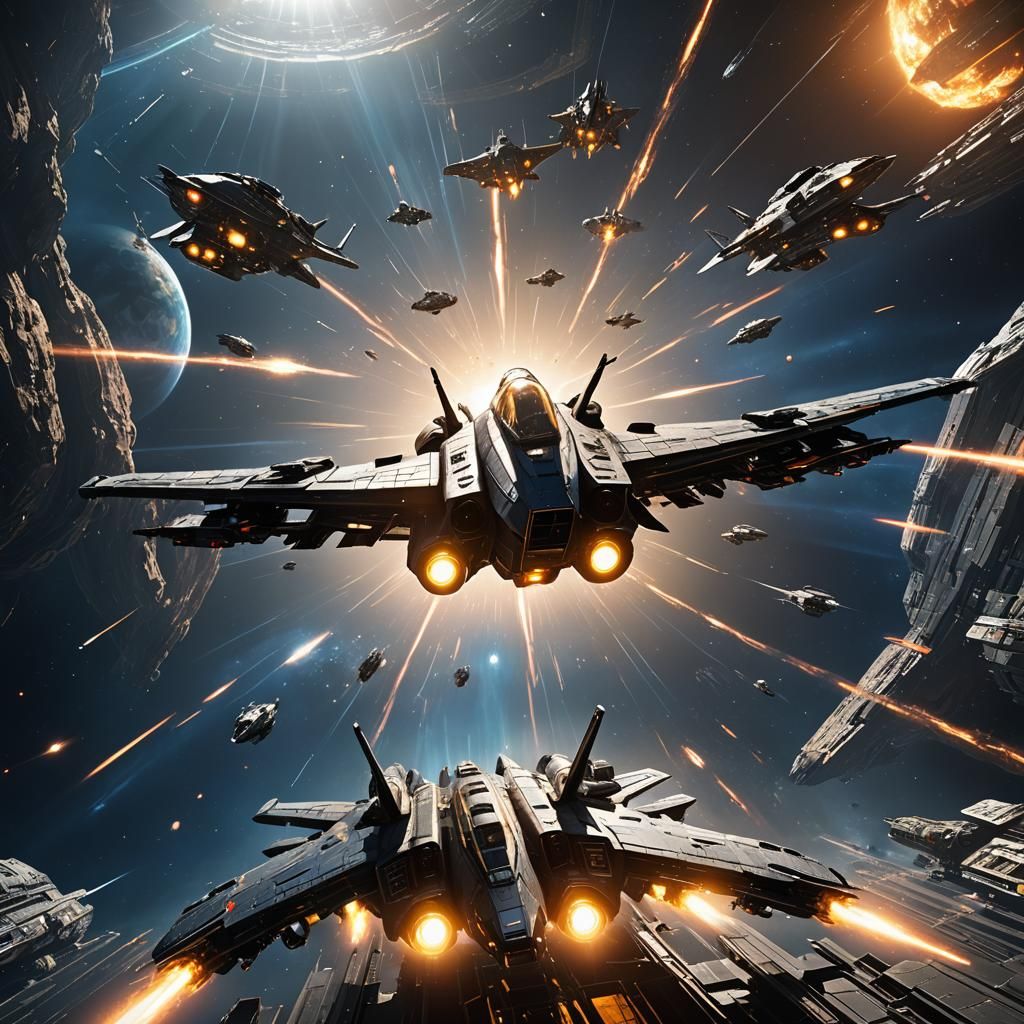 Epic Space Battle Matte Painting Near Earth