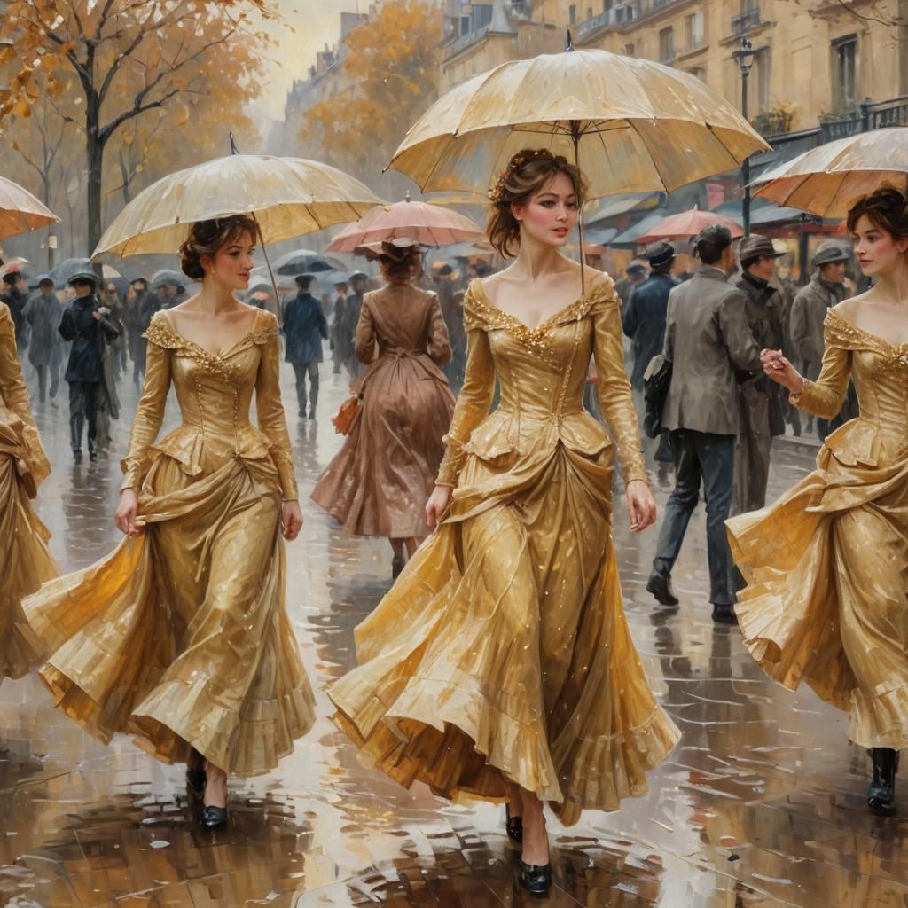 Parisian Women in the Rain: an Impressionist Painting