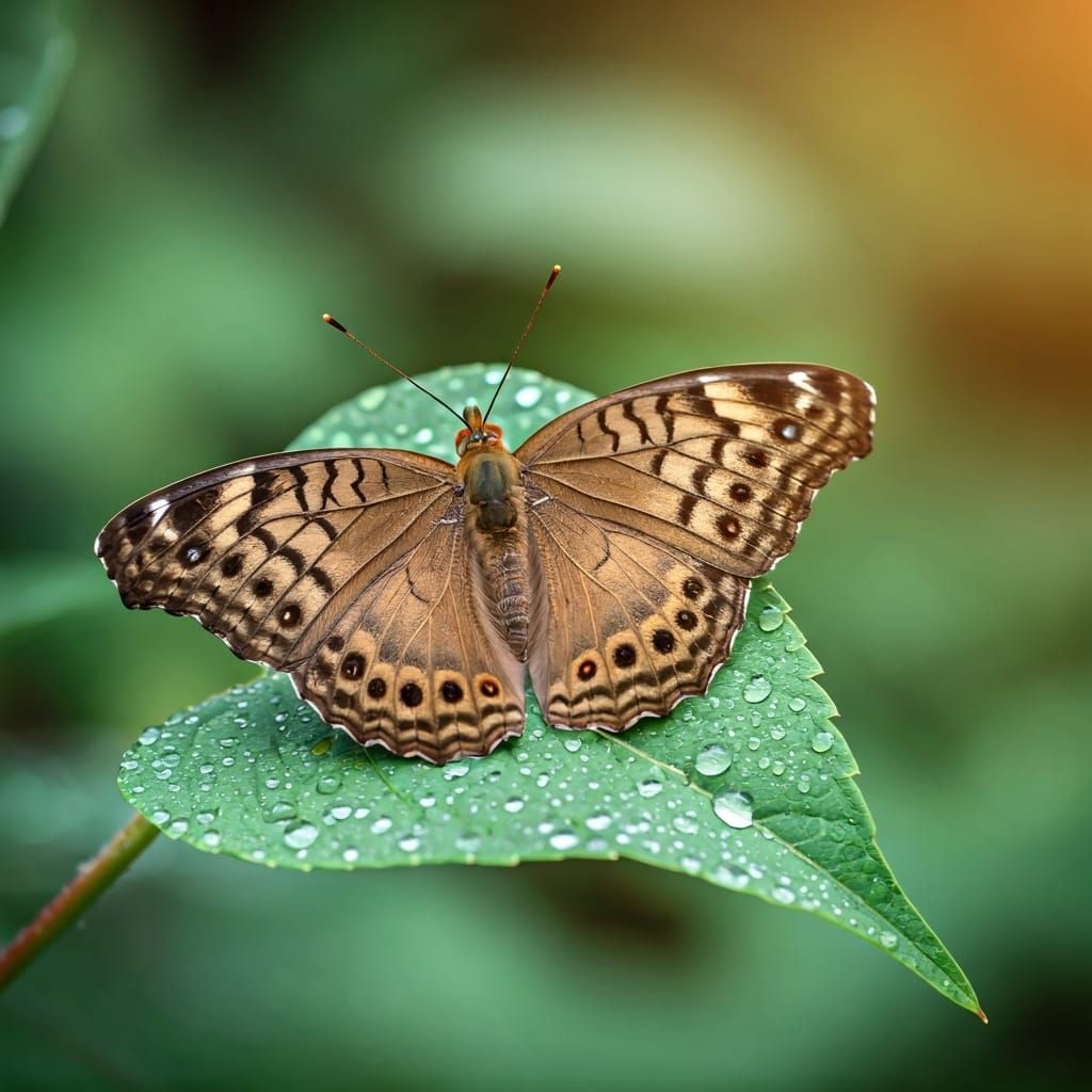 Butterfly with Iridescent Wings in Gentle Sunlight