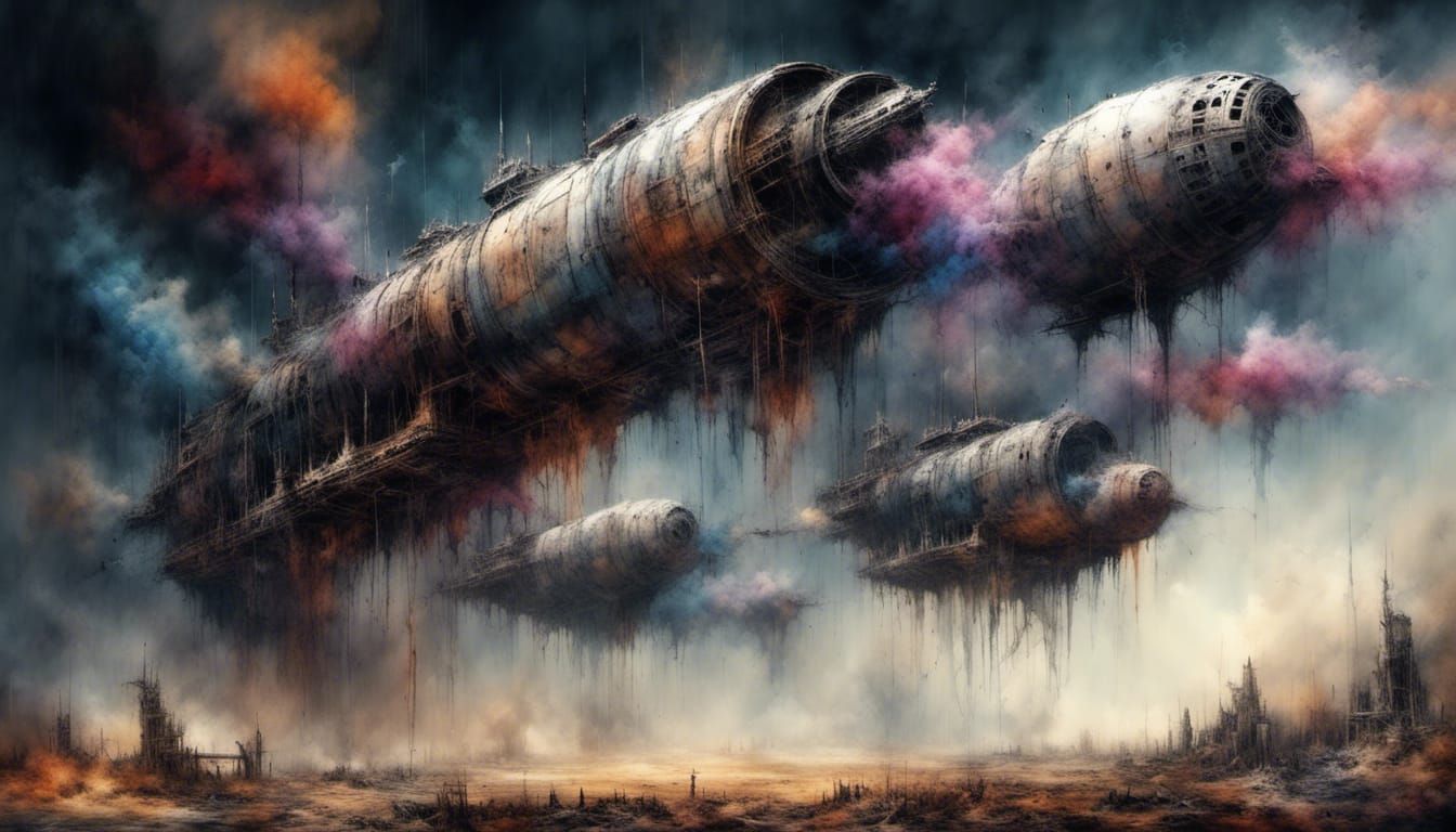 Trashpunk Alien Spaceships in Fluidic Space