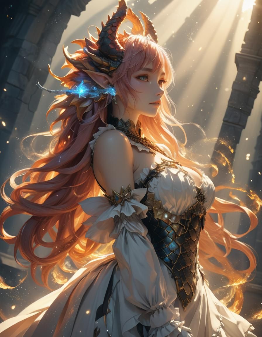 Adorable Dragon Maid in Cosmic Gothic Fantasy Style