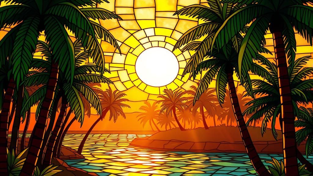 Tropical Dawn in Stained Glass Style