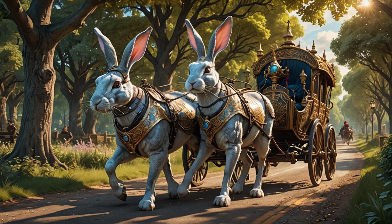 Giant Rabbit Pulling Ornate Carriage: Hyperrealistic Art