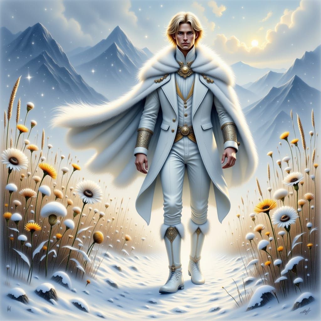 Winter Prince in Snow Blizzard Watercolor Painting