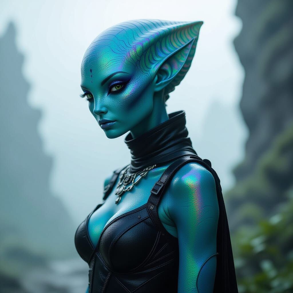 Iridescent Alien in Atmospheric Landscape