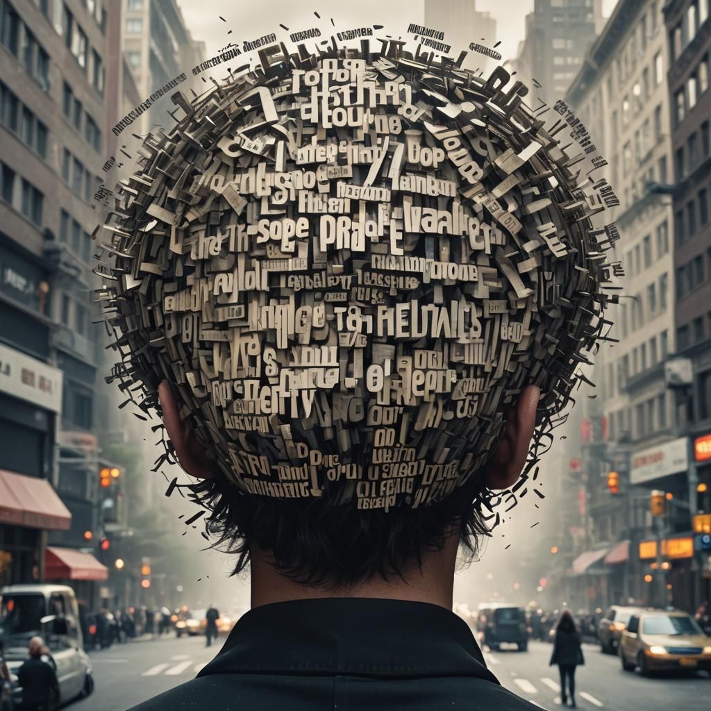 Words Spewing Out of Head on City Street