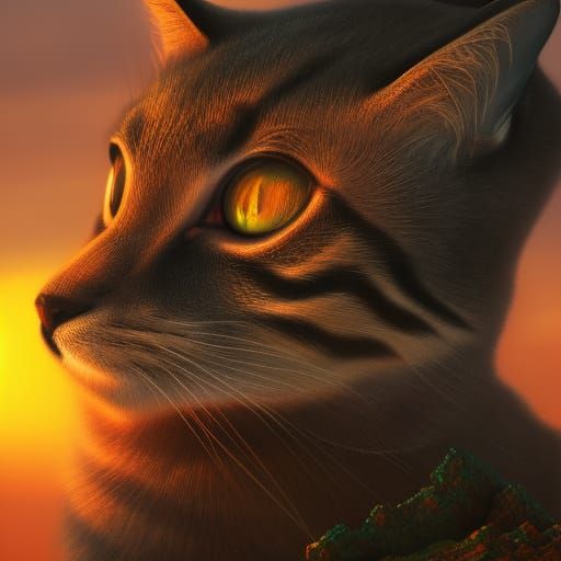 Sunset Cat in Detailed Digital Painting