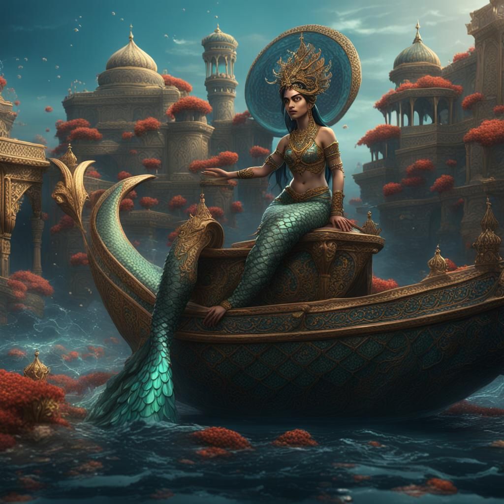 Detailed Persian Mermaid Fantasy Concept Art