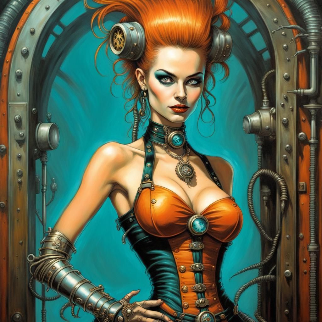 Steampunk Temptress Portrait in Burtonesque Style