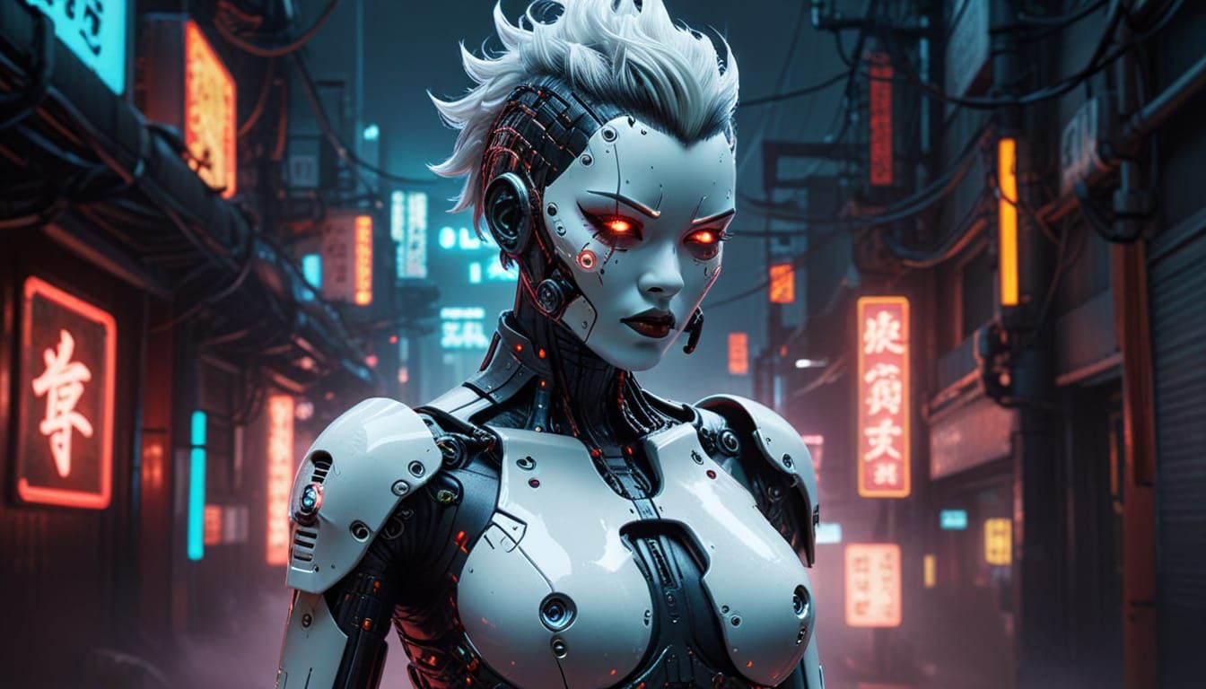 Cyberpunk Android Pinup with Neon Lights
