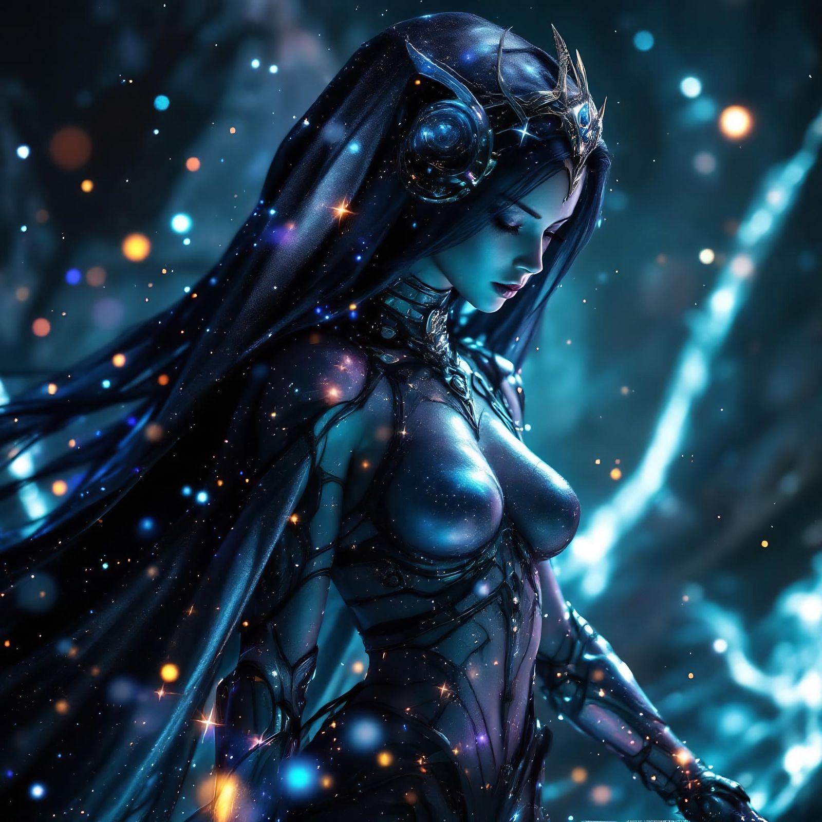 Aetherpunk Galaxy Priestess in Digital Art Style