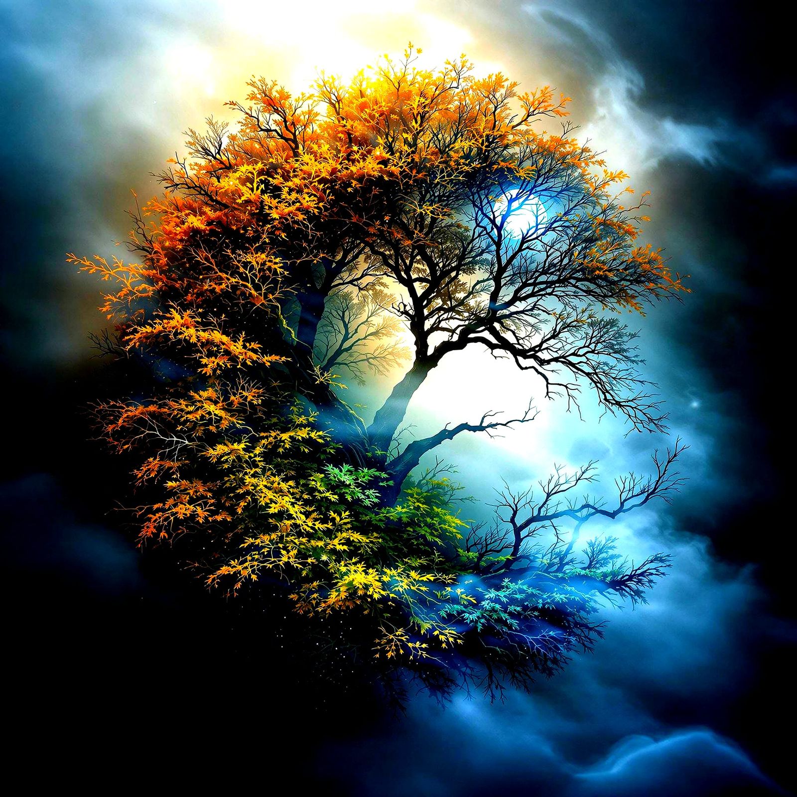 Surreal Forest Duality Revealed in Cyberpunk Style