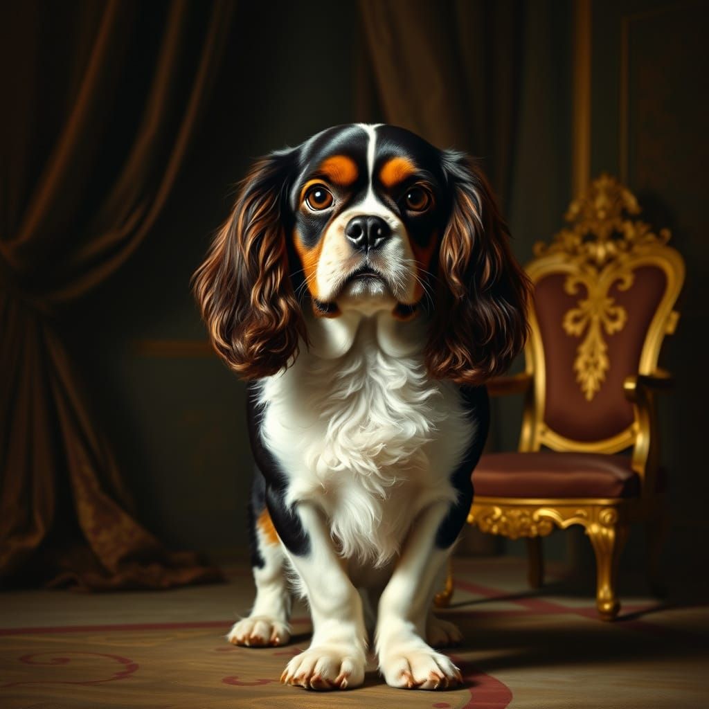 Regal Cavalier King Charles Spaniel in Baroque Splendor