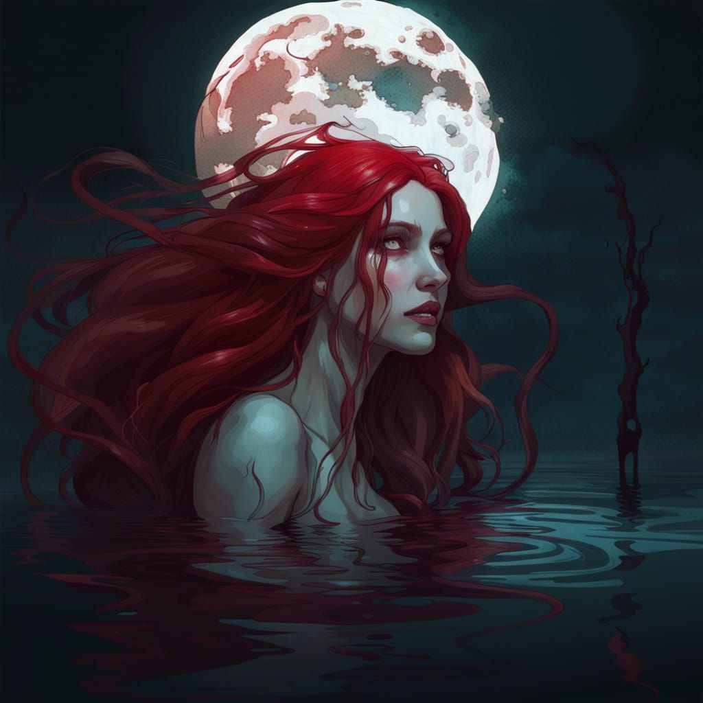 Gothic Mermaid in Blood Pond: Fantasy Portrait