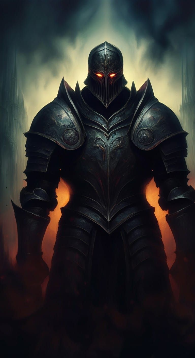 Ominous Armored Figure in Gothic Mystical Landscape