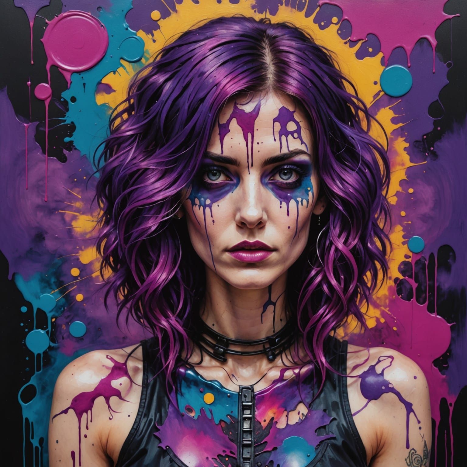 Cyberpunk Gothic Woman with Oil Drip Effect