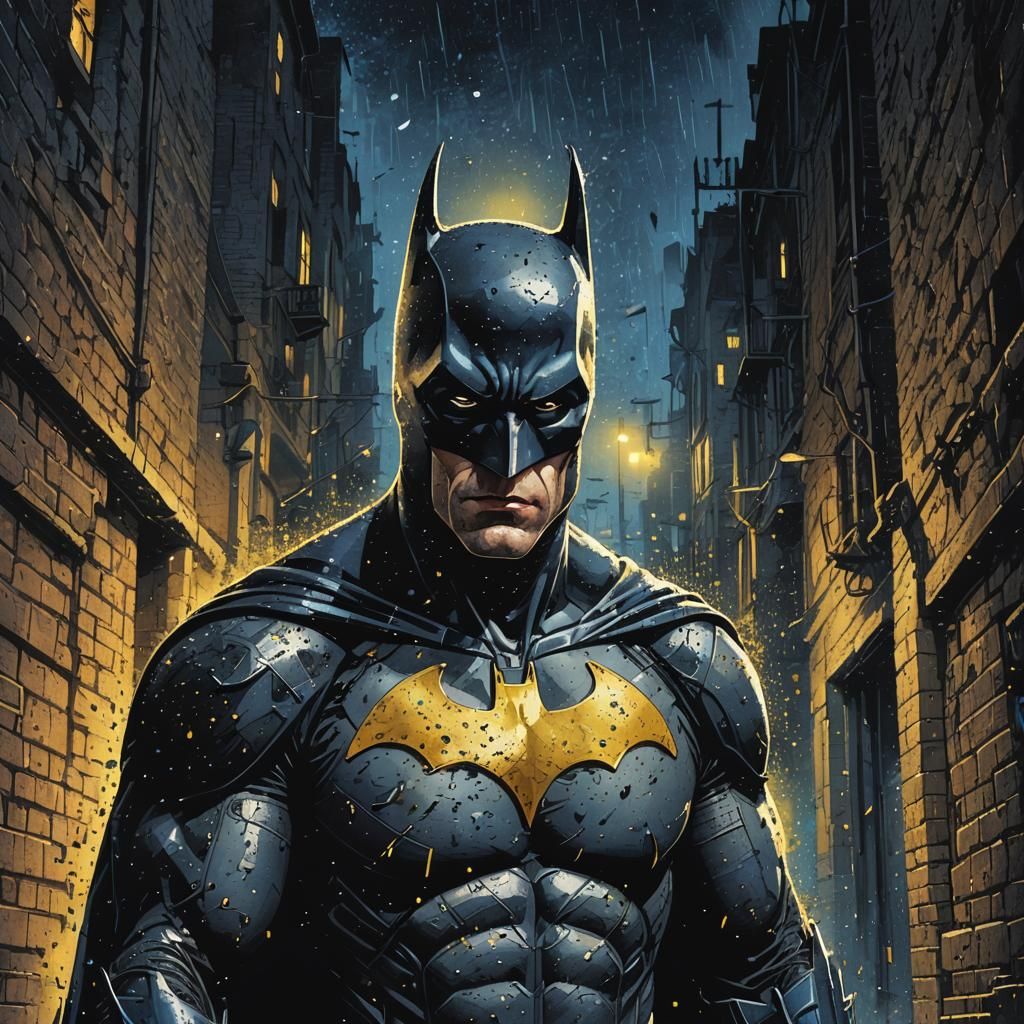 Pointillist Batman in Dark Alleyway
