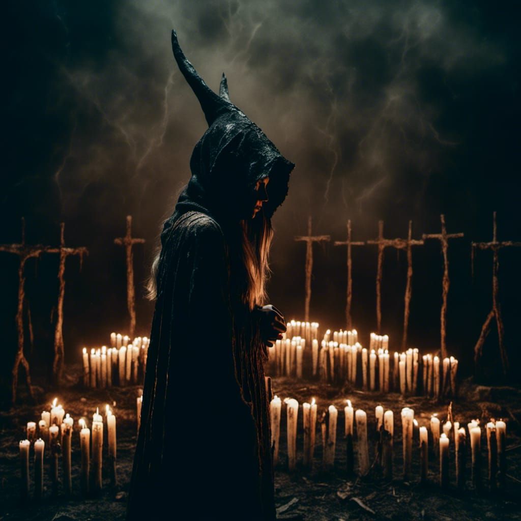 Viking Woman at Sacrificial Ritual in Dark Photography