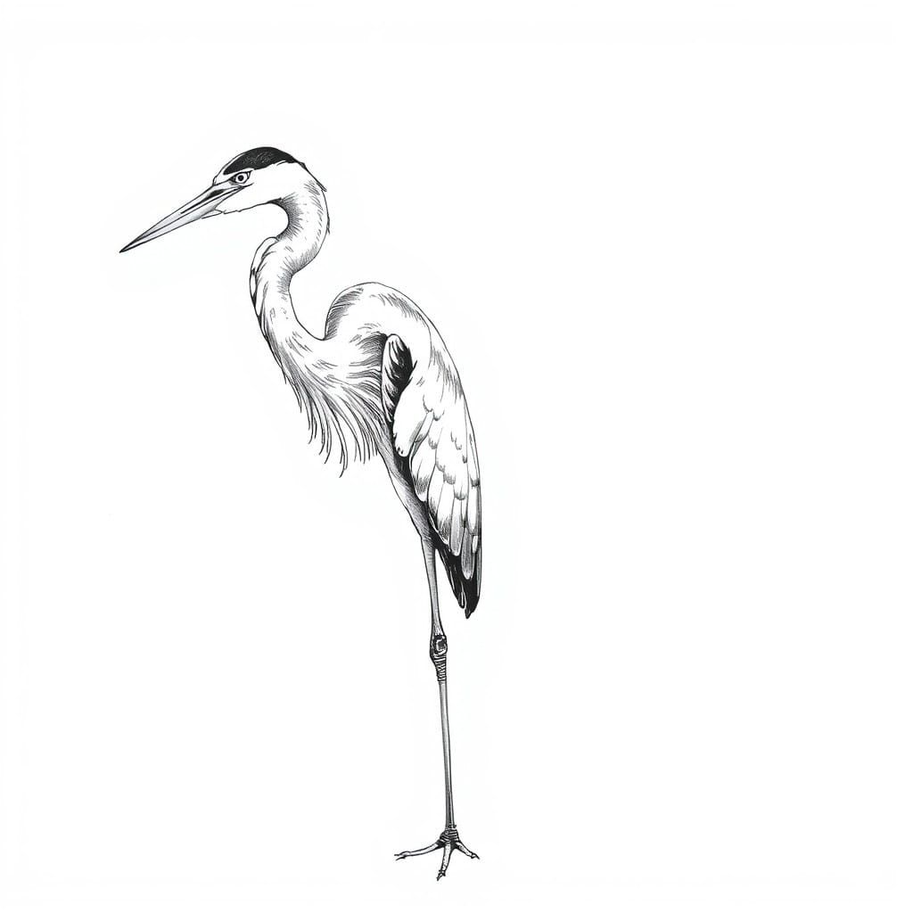 Majestic Heron in Expressive Charcoal Drawing