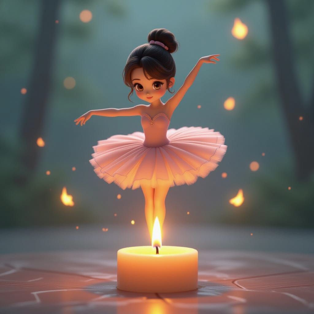 Ballerina Dances on Candle Flame in Fiery Dress