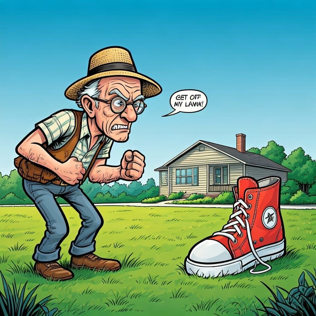 Funny Old Man Yelling at Giant Shoe Comic
