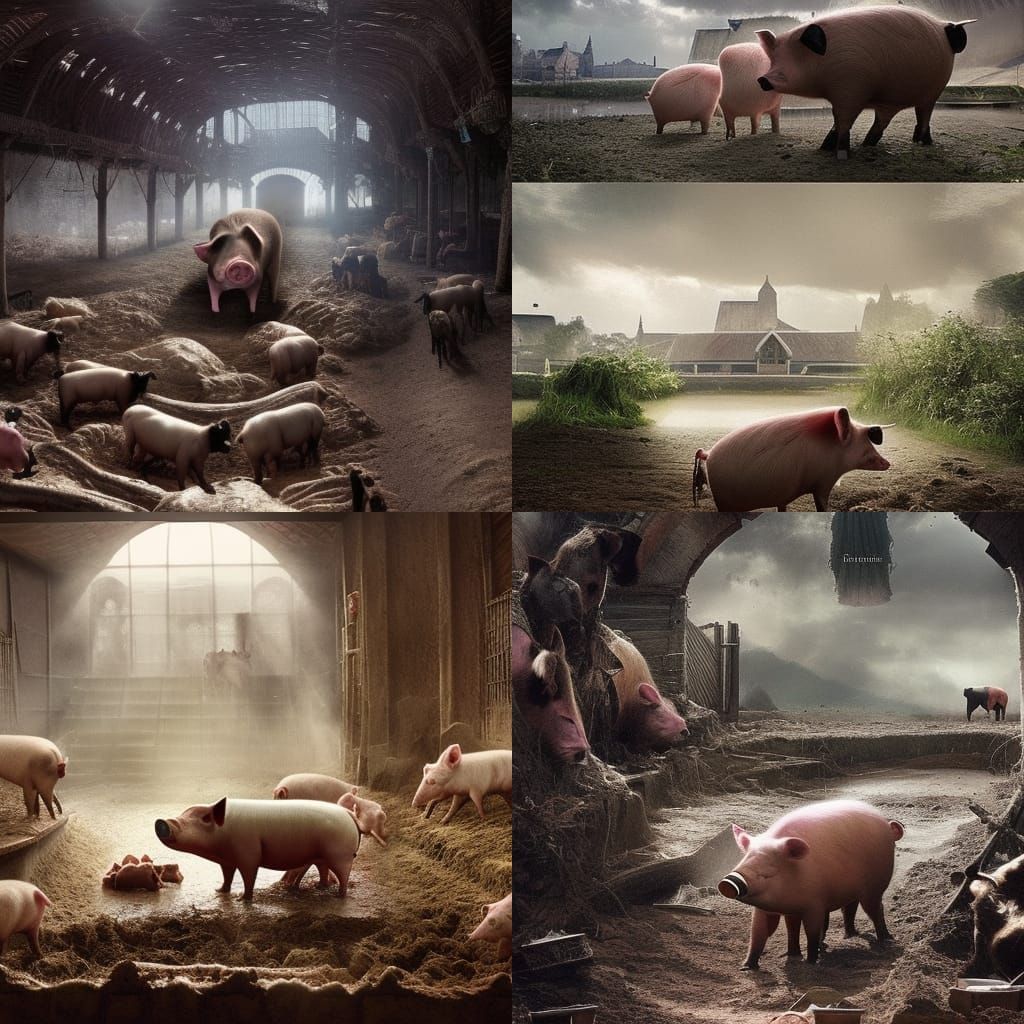 Pigs Wallowing in Mud: Cinematic Digital Painting