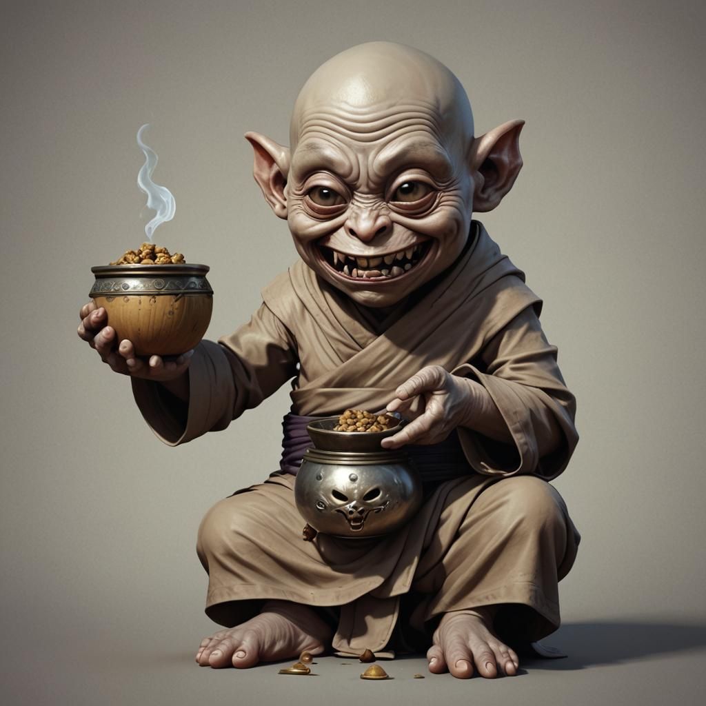 Sinister Cute Monster Monk with Begging Bowl