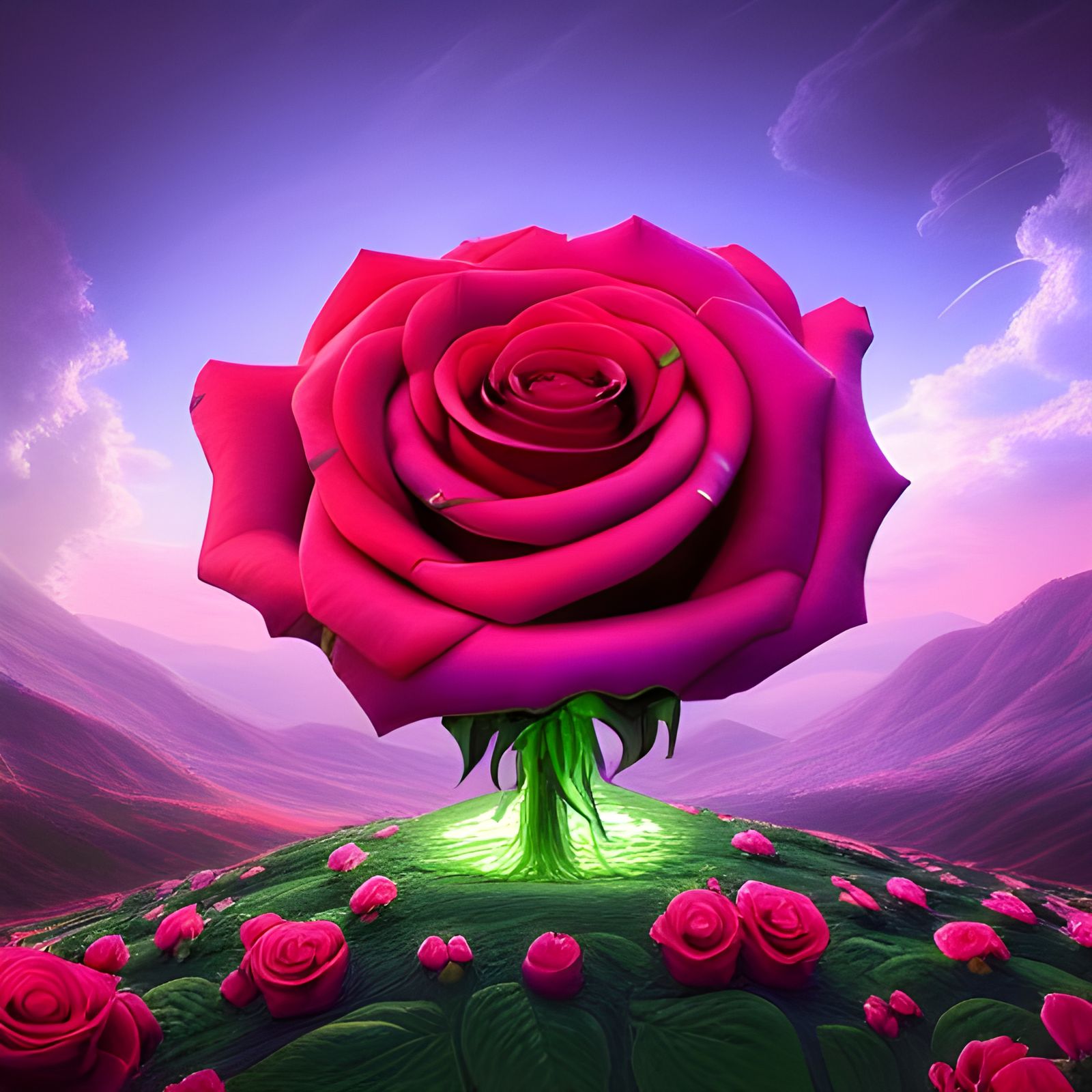 Neon Rose Hillside in Sci-Fi Fantasy Style
