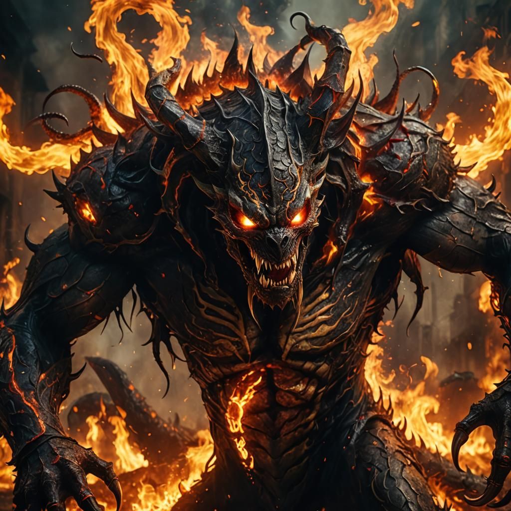 Infernal Dark Fantasy Creature in a Hellish Inferno