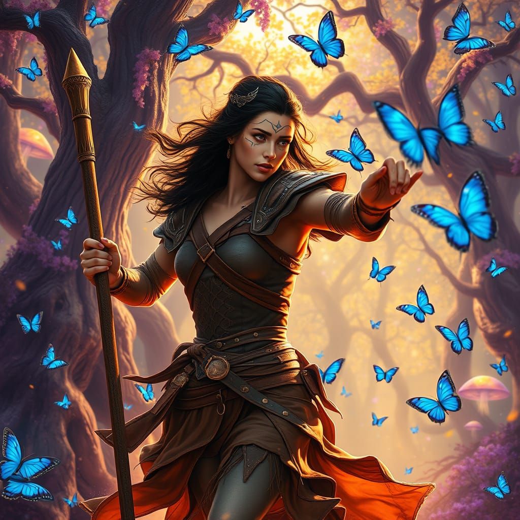 Majestic Feywild Warrior Dances with Fauchard in Vibrant For...