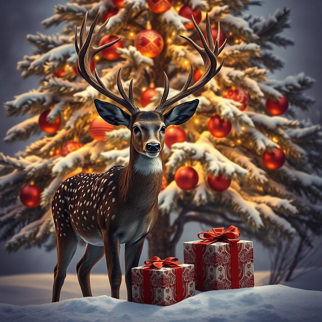 Regal Fawn Among Christmas Splendor