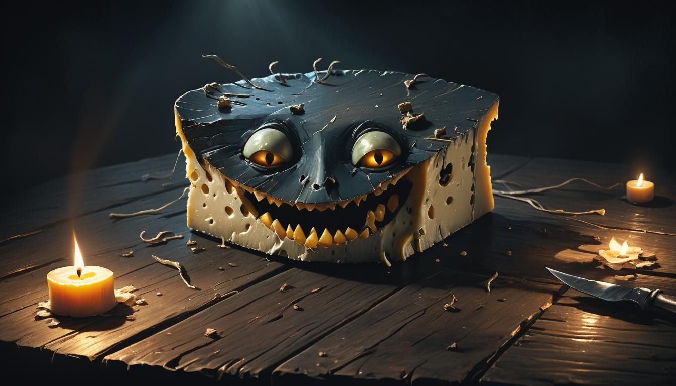 Mysterious Cheese Figure in Dark Fantasy Style