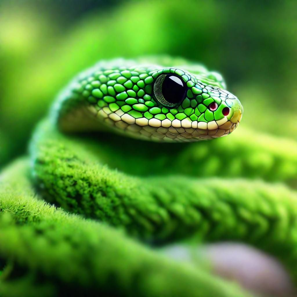 Adorable Baby Moss Snake in Digital Art Style
