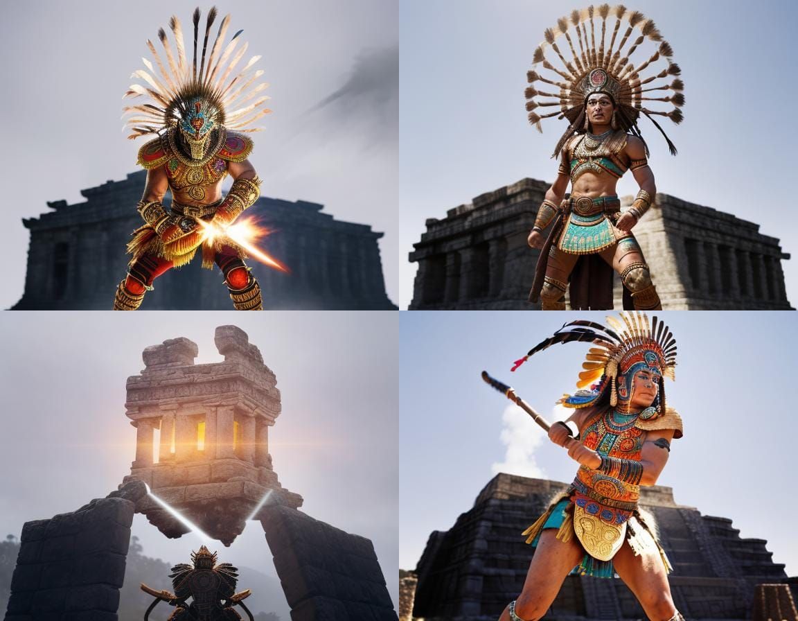 Aztec Warrior in Fierce Combat