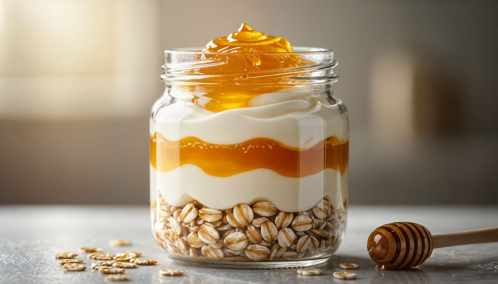 Layered Yogurt and Oatmeal with Honey Garnish