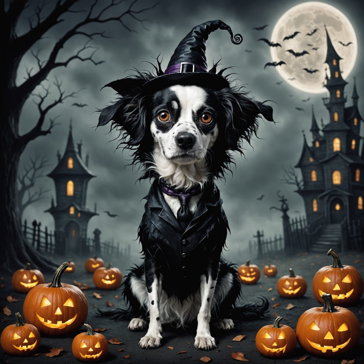 Jack Skellington Dog Halloween Portrait in Burton Style